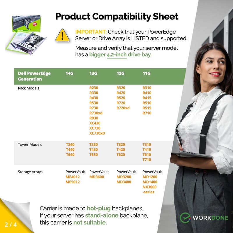 WORKDONE 3.5 inch Hard Drive Caddy Tray - Compatible for Dell PowerEdge Selected 13th-11th Gen. Servers - SAS SATA HDD Adapter Sled - Easy Setup with Detailed Manual - Sled Front Sticker Labels - Image 3